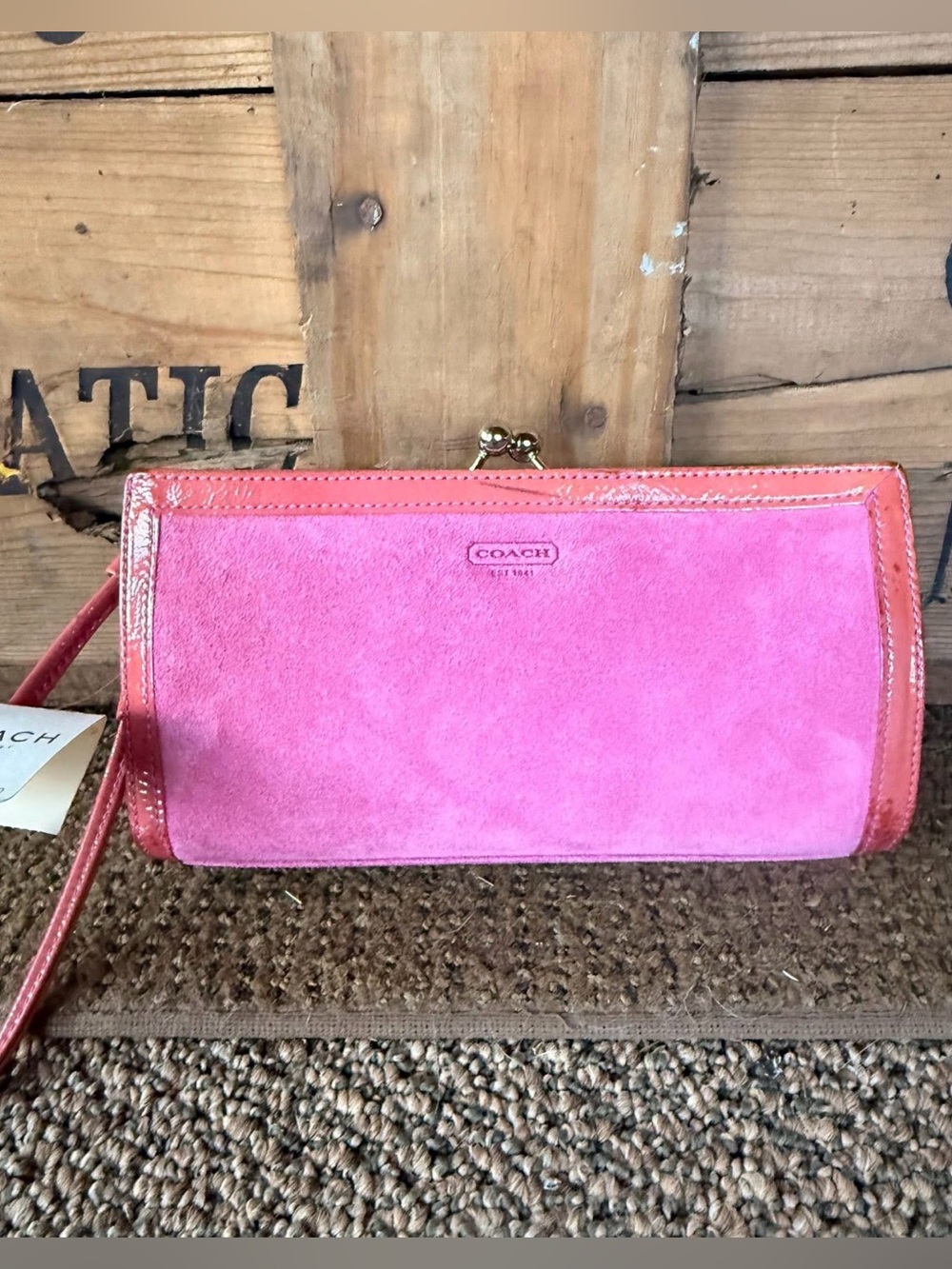 Coach 2004  Vintage Suede Framed kisslock clutch